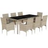 Matgrupp för trädgården med dynor 9 delar grå konstrotting&glas vidaXL 190 x 90 x 75 cm – miniatyr 2