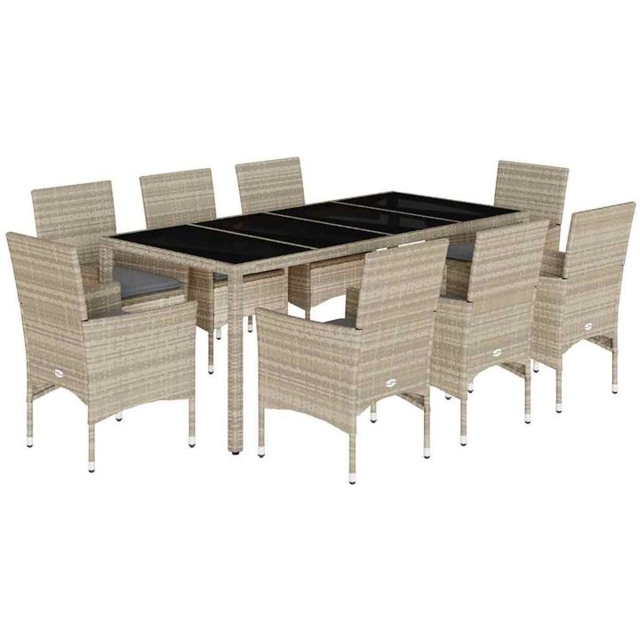 Matgrupp för trädgården med dynor 9 delar grå konstrotting&glas vidaXL 190 x 90 x 75 cm – bild 2