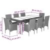 Matgrupp för trädgården med dynor 9 delar grå konstrotting&glas vidaXL 190 x 90 x 75 cm – miniatyr 7
