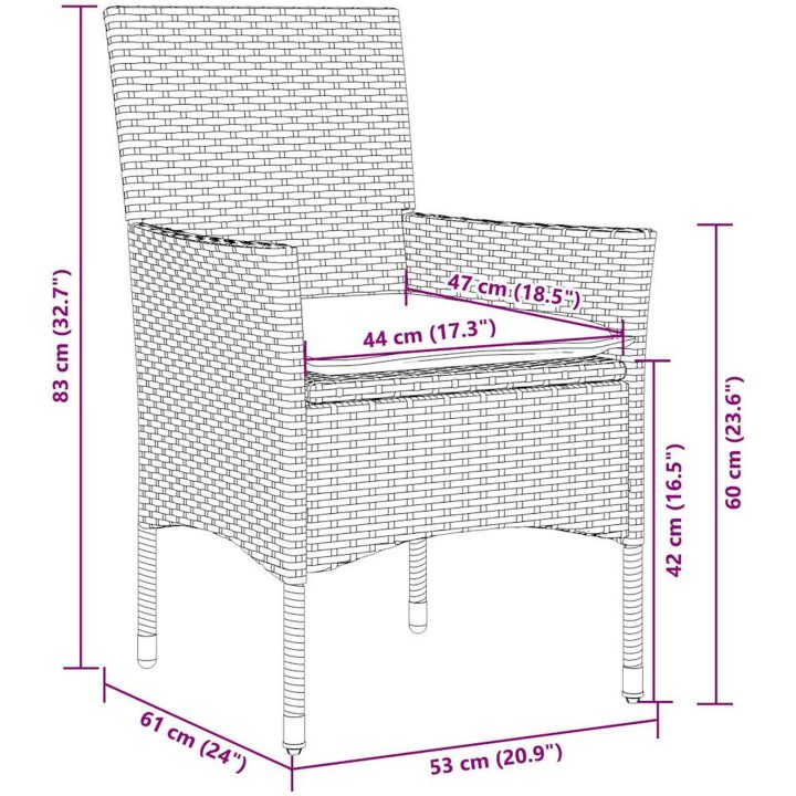 Matgrupp för trädgården med dynor 9 delar grå konstrotting&glas vidaXL 190 x 90 x 75 cm – bild 8