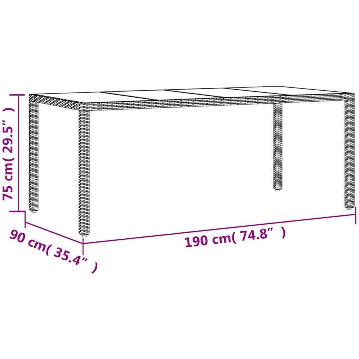 Matgrupp för trädgården med dynor 9 delar grå konstrotting&glas vidaXL 190 x 90 x 75 cm – bild 9