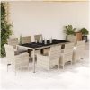 Matgrupp för trädgården med dynor 9 delar grå konstrotting&glas vidaXL 190 x 90 x 75 cm – miniatyr 1