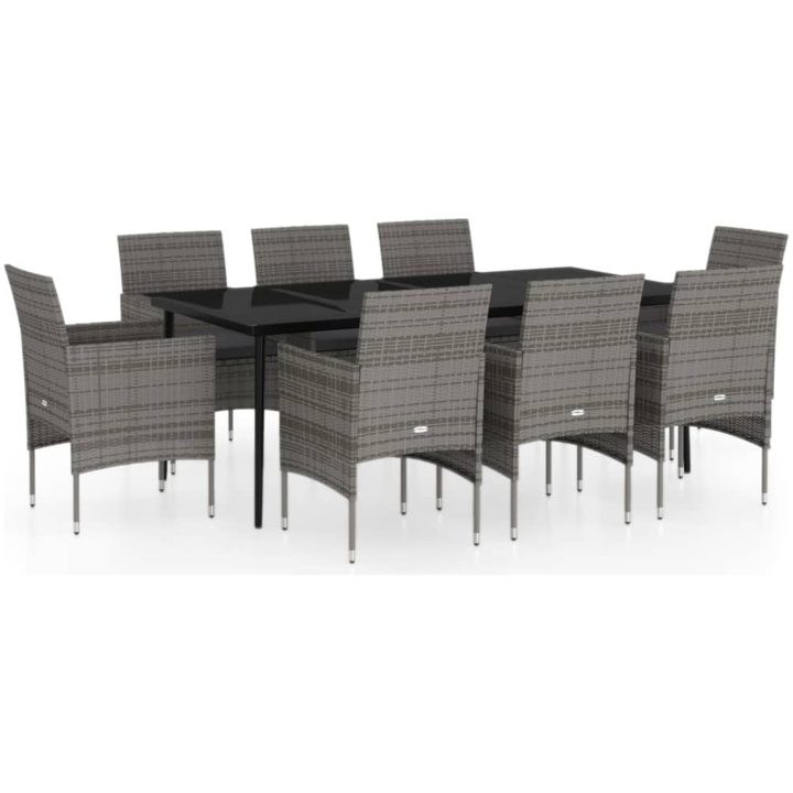 Matgrupp för trädgården med dynor 9 delar grå och svart vidaXL 200 cm table length – bild 2