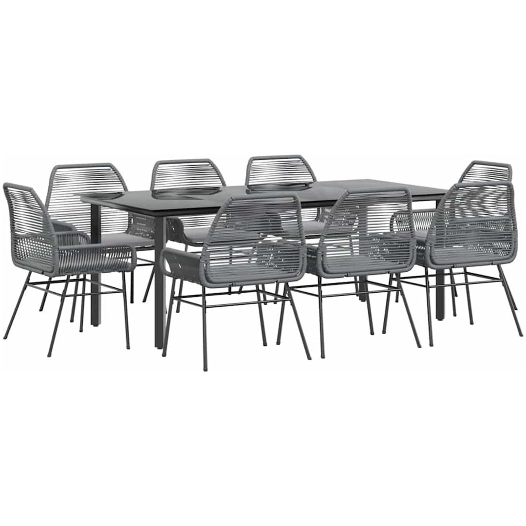 Matgrupp för trädgården med dynor 9 delar grå polyrotting glas vidaXL 200 x 100 x 74 cm – bild 2