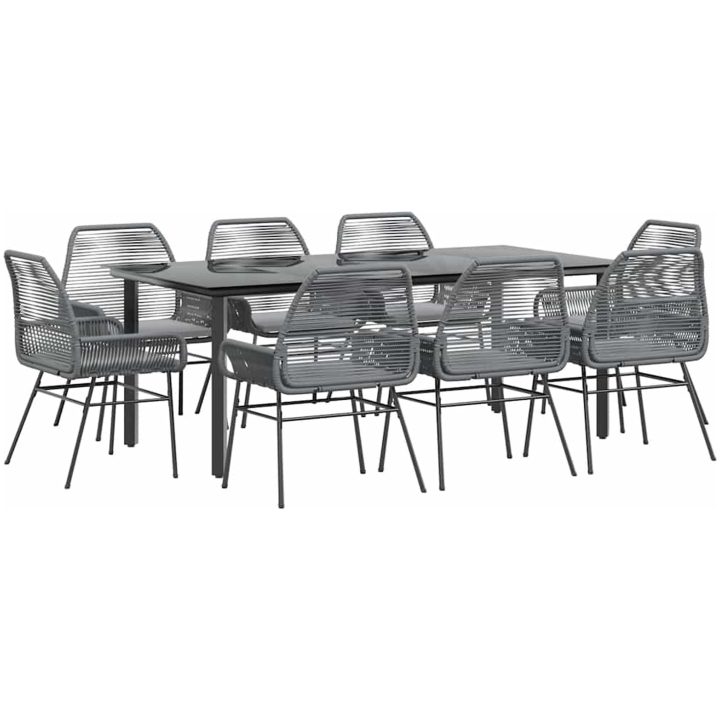 Matgrupp för trädgården med dynor 9 delar grå polyrotting glas vidaXL 200 x 100 x 74 cm – bild 2