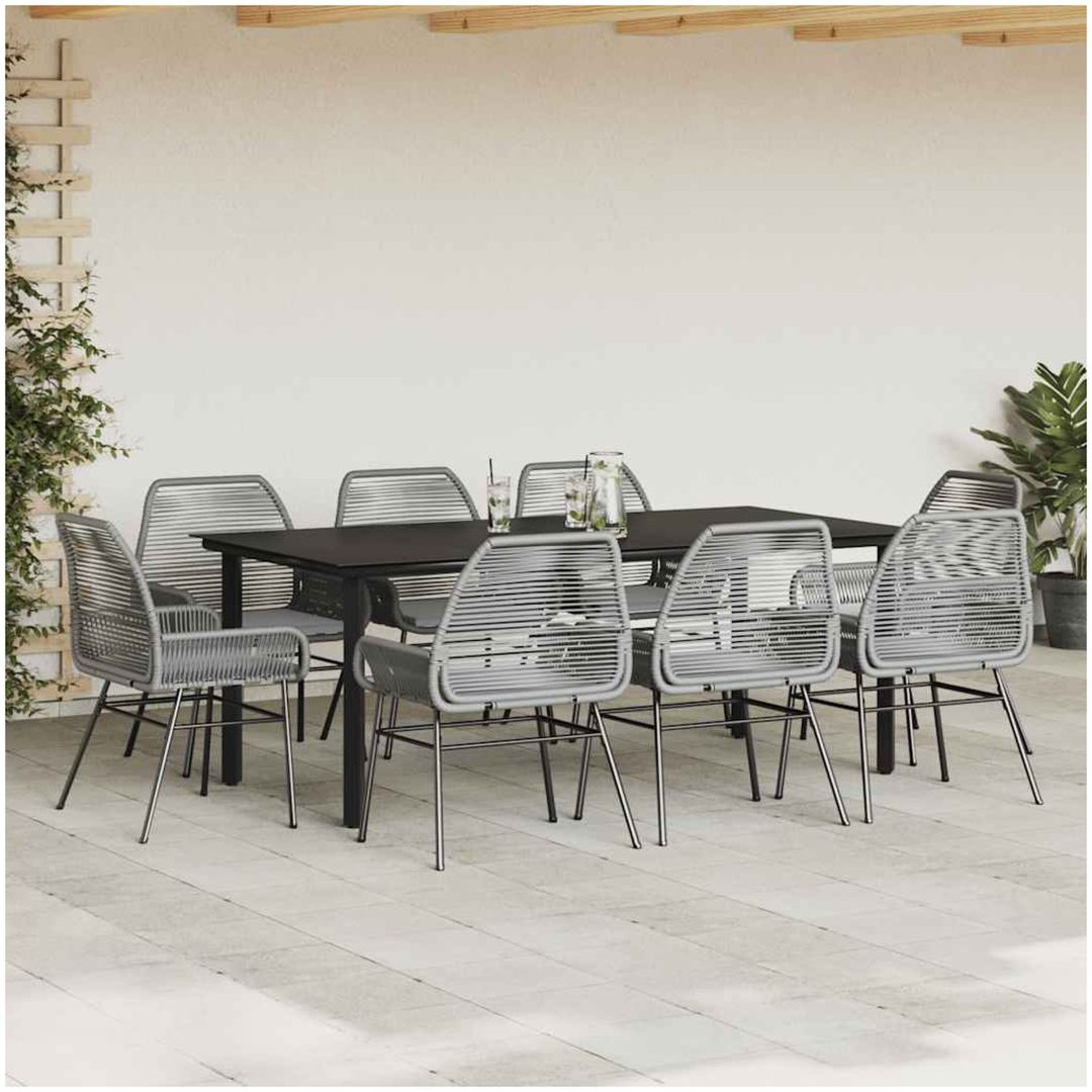 Matgrupp för trädgården med dynor 9 delar grå polyrotting glas vidaXL 200 x 100 x 74 cm – bild 3