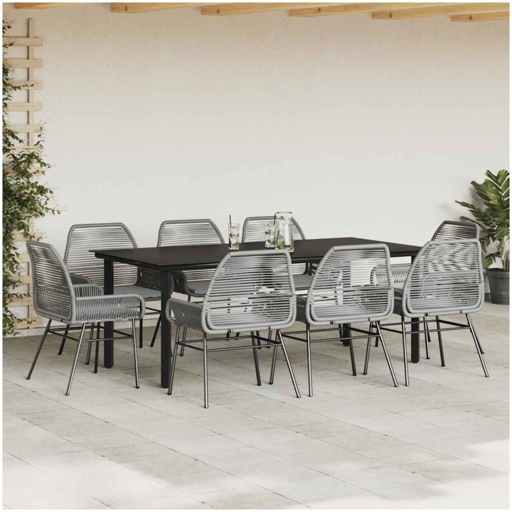 Matgrupp för trädgården med dynor 9 delar grå polyrotting glas vidaXL 200 x 100 x 74 cm – bild 3