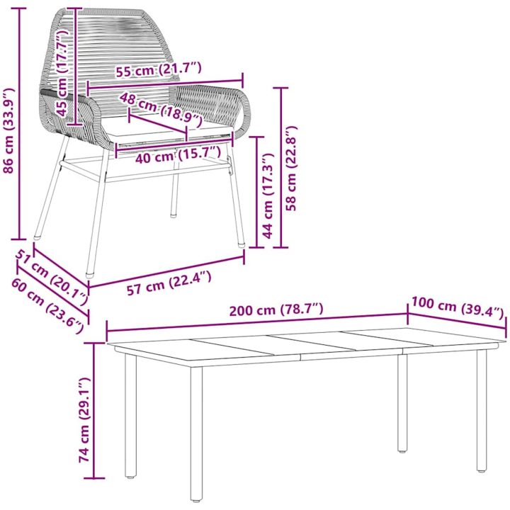 Matgrupp för trädgården med dynor 9 delar grå polyrotting glas vidaXL 200 x 100 x 74 cm – bild 10