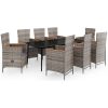 Matgrupp för trädgården med dynor 9 delar grå vidaXL 200 cm table length – miniatyr 2