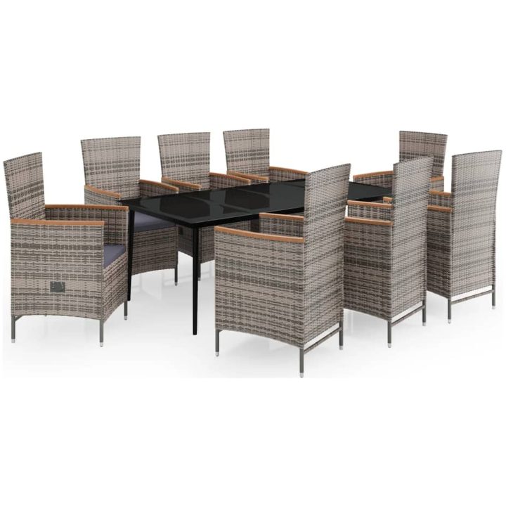 Matgrupp för trädgården med dynor 9 delar grå vidaXL 200 cm table length – bild 2