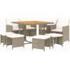 Matgrupp för trädgården med dynor 9 delar konstrotting beige vidaXL 109 cm bordslängd – miniatyr 3