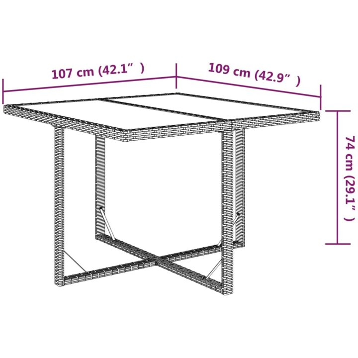 Matgrupp för trädgården med dynor 9 delar konstrotting grå vidaXL 109 cm bordslängd – bild 6
