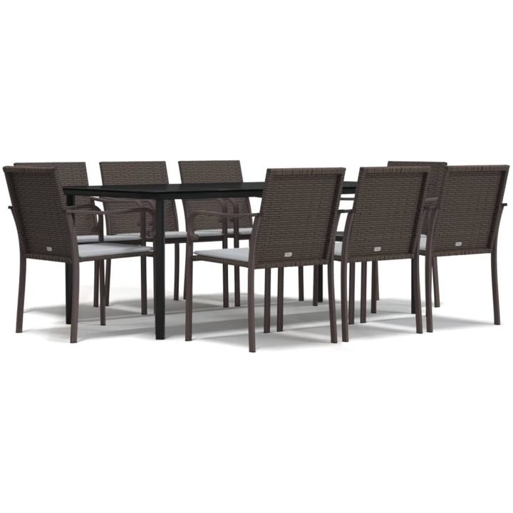 Matgrupp för trädgården med dynor 9 delar konstrotting & stål vidaXL 200 cm table length – bild 2