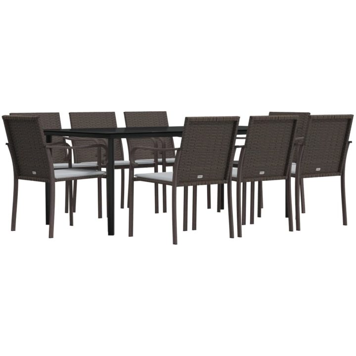 Matgrupp för trädgården med dynor 9 delar konstrotting & stål vidaXL 200 cm table length – bild 3