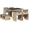 Matgrupp för trädgården med dynor 9 delar mixbeige konstrotting vidaXL – miniatyr 2