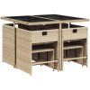 Matgrupp för trädgården med dynor 9 delar mixbeige konstrotting vidaXL – miniatyr 3