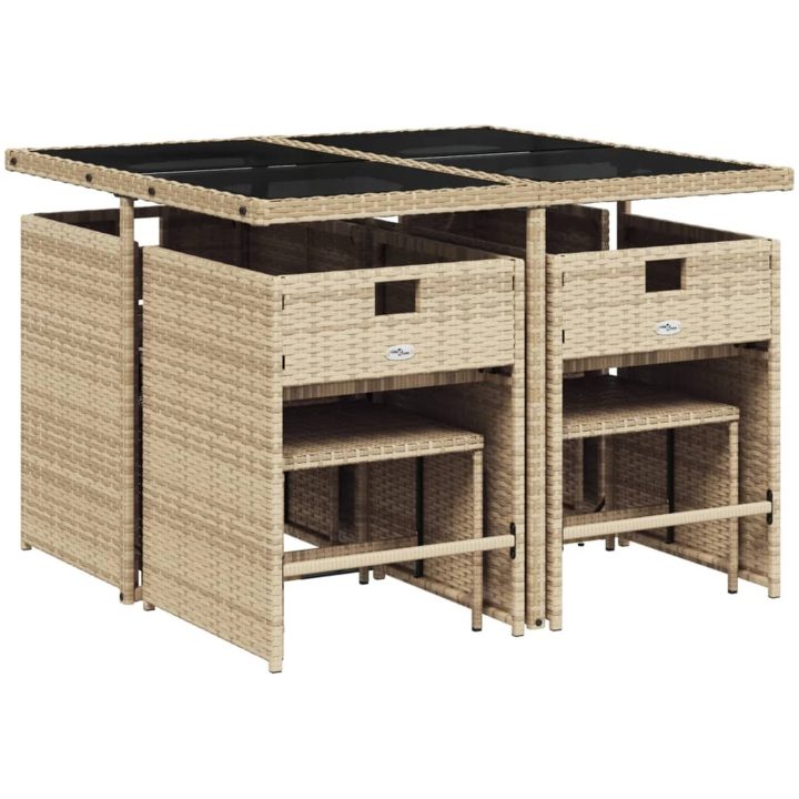 Matgrupp för trädgården med dynor 9 delar mixbeige konstrotting vidaXL – bild 3