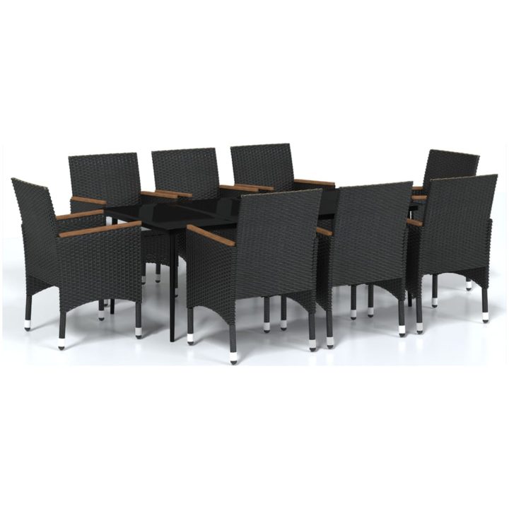 Matgrupp för trädgården med dynor 9 delar svart vidaXL 200 cm table length – bild 2