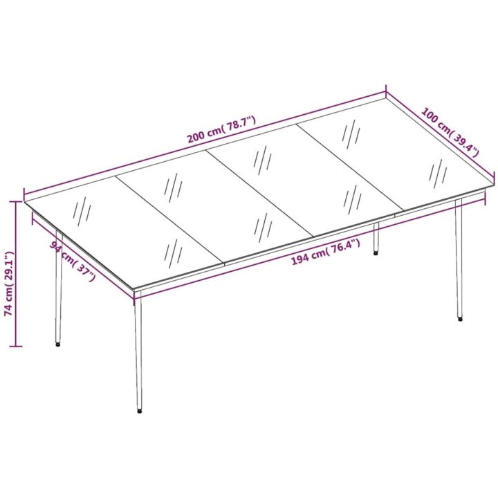 Matgrupp för trädgården med dynor 9 delar svart vidaXL 200 cm table length – bild 6