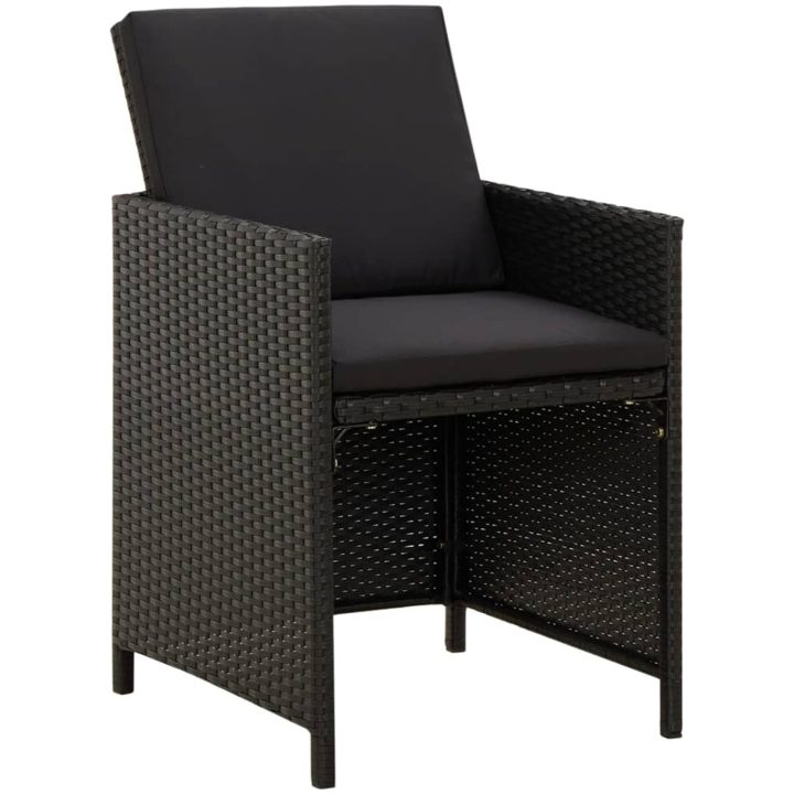 Matgrupp för trädgården med dynor 9delar konstrotting svart vidaXL 109 cm bordslängd – bild 4