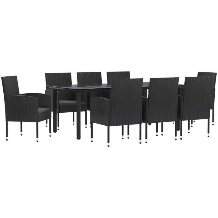 Matgrupp för trädgården svart 9 delar konstrotting & stål vidaXL 200 cm table length – bild 2