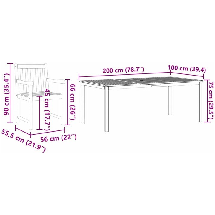 Matsalsbordset 9 pcs Naturligt trä vidaXL 180 x 90 x 75 cm – bild 12