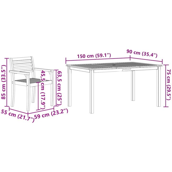 Matsalsset 5 pcs Naturlig Brun vidaXL 150 x 90 x 74 cm – bild 9