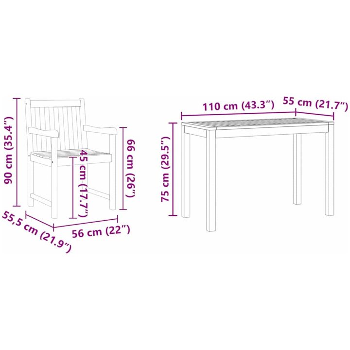Matset 3 pcs Naturligt trä Massivt akaciaträ vidaXL 100 - 200 cm – bild 12
