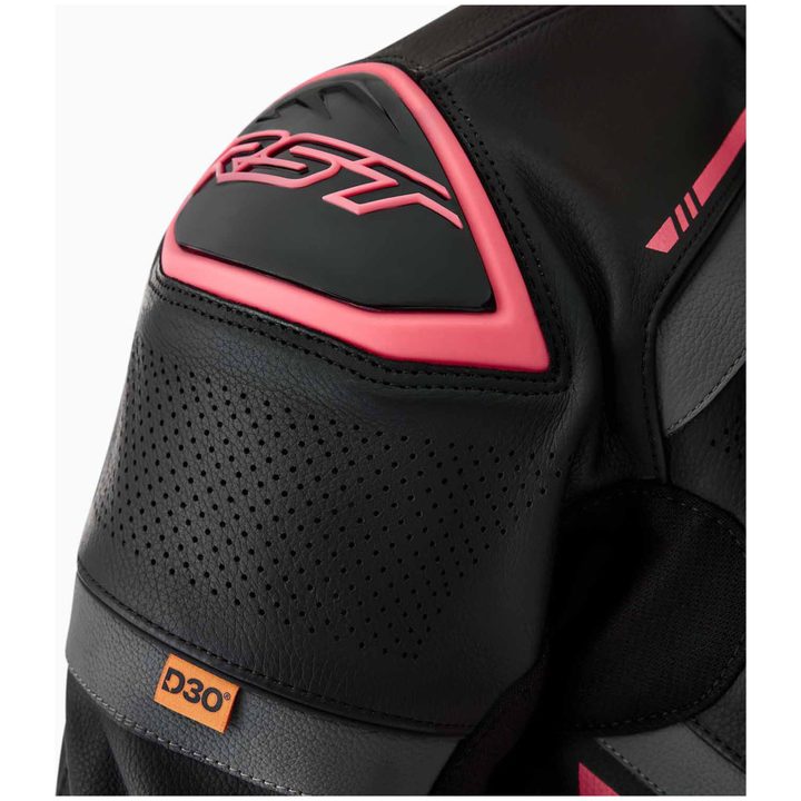 MC-Jacka Dam D3O Läder Svart Rosa RST XS – bild 4