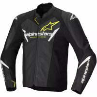 Mc-jacka Faster V3 Airflow Läder Svart/fluorescerande Gul/vit ALPINESTARS