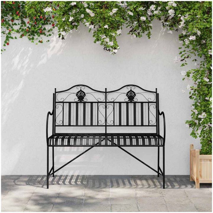 Metallbänk Svart Metall Standard Dekorativa Inläggningar vidaXL 103.5 x 59 x 89 cm – bild 3