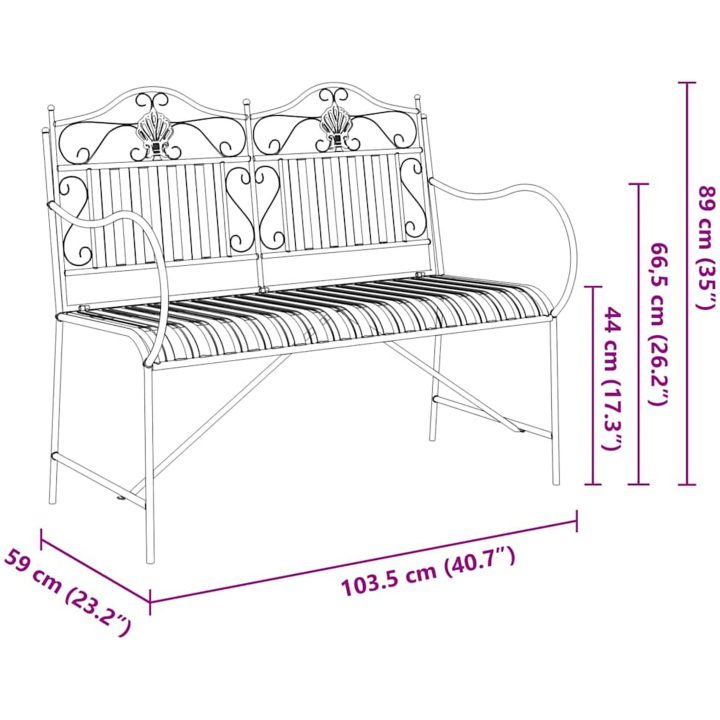 Metallbänk Svart Metall Standard Dekorativa Inläggningar vidaXL 103.5 x 59 x 89 cm – bild 9