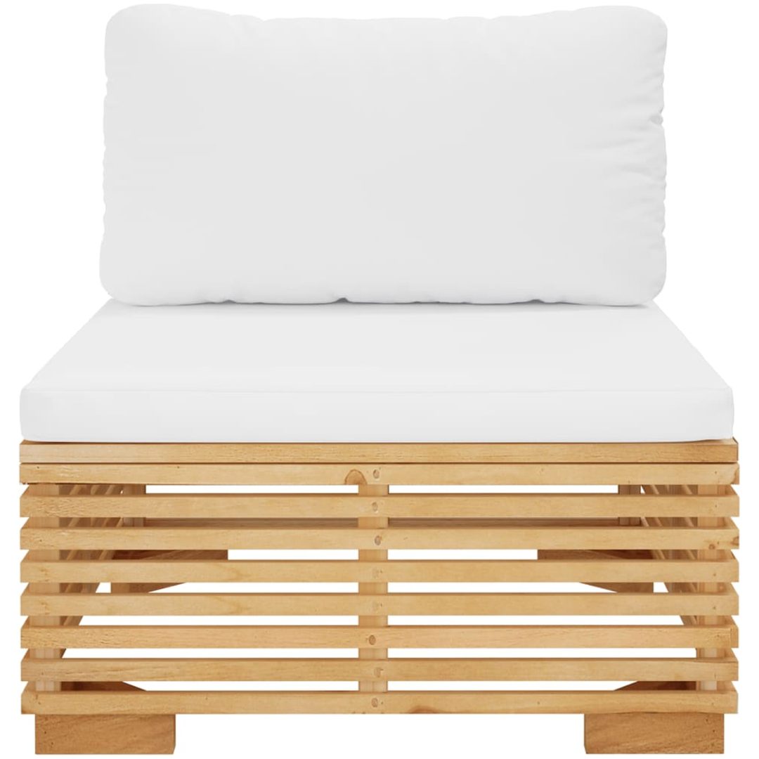 Mittensoffa för trädgården gräddvita dynor massiv teak vidaXL – bild 3