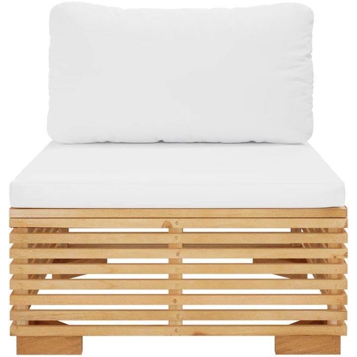 Mittensoffa för trädgården gräddvita dynor massiv teak vidaXL – bild 3