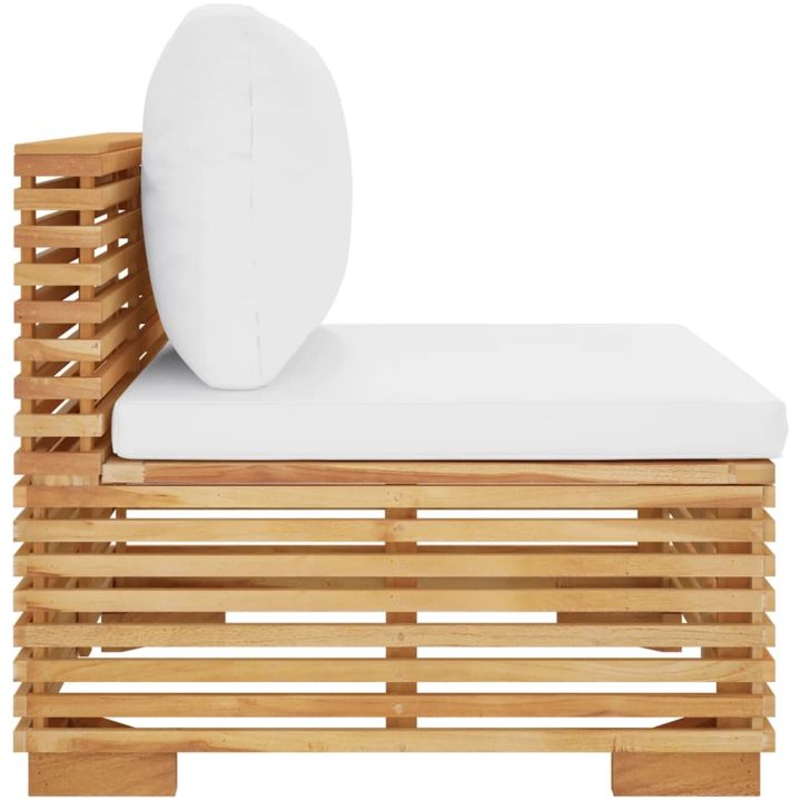 Mittensoffa för trädgården gräddvita dynor massiv teak vidaXL – bild 4