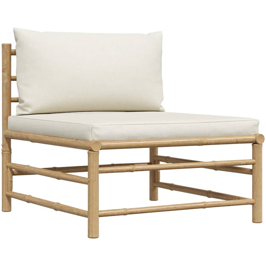 Mittensoffa för trädgården med gräddvita dynor bambu vidaXL – bild 2