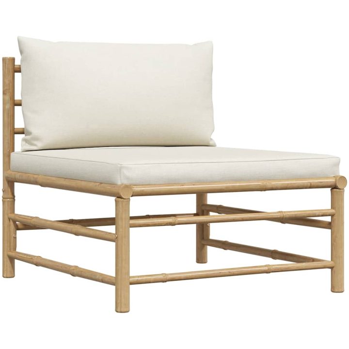Mittensoffa för trädgården med gräddvita dynor bambu vidaXL – bild 2