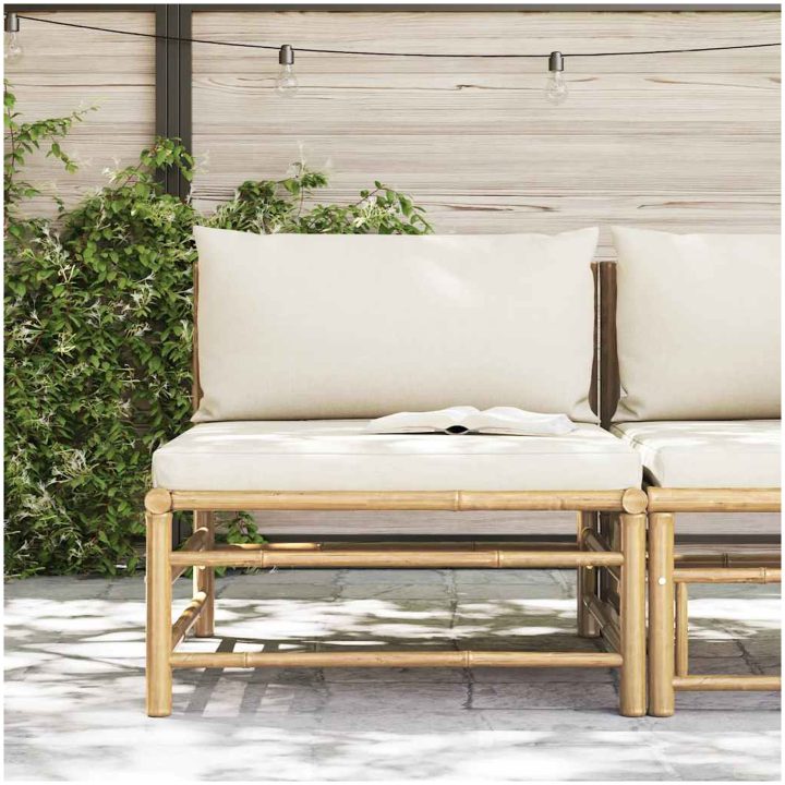 Mittensoffa för trädgården med gräddvita dynor bambu vidaXL – bild 3