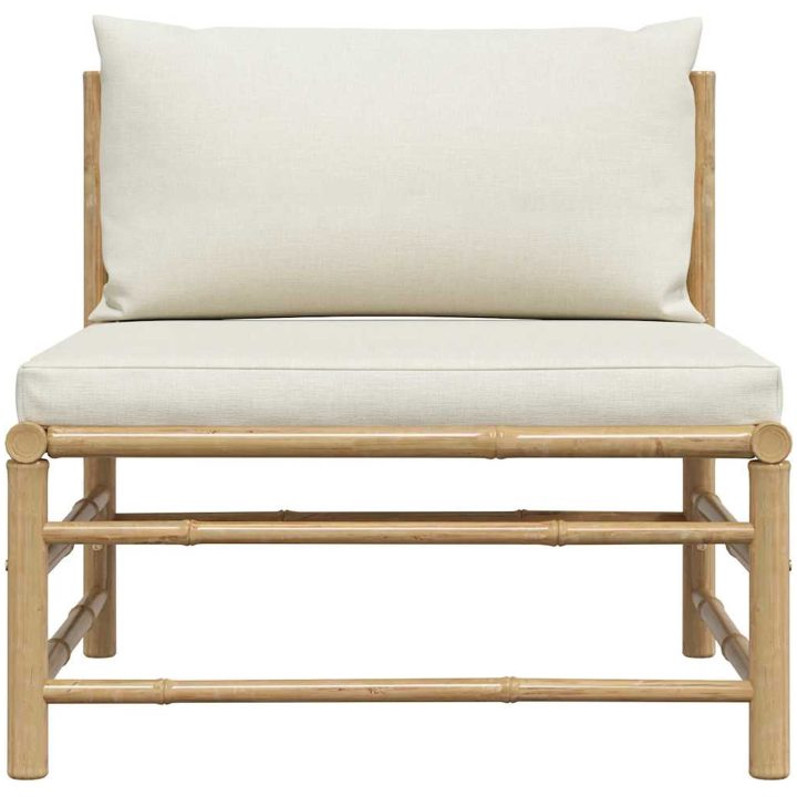 Mittensoffa för trädgården med gräddvita dynor bambu vidaXL – bild 4