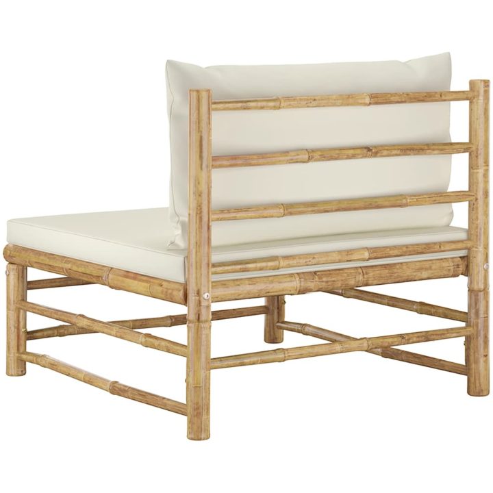 Mittensoffa för trädgården med gräddvita dynor bambu vidaXL – bild 5