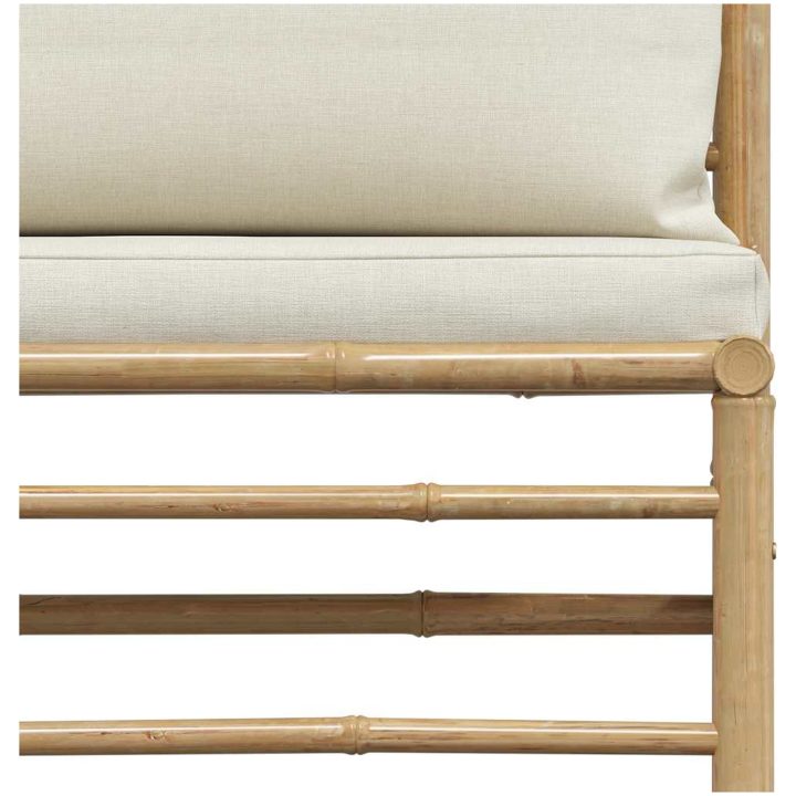 Mittensoffa för trädgården med gräddvita dynor bambu vidaXL – bild 9