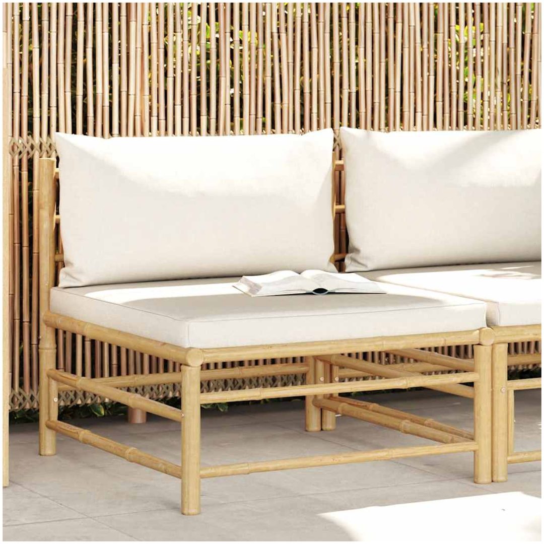 Mittensoffa för trädgården med gräddvita dynor bambu vidaXL