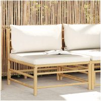 Mittensoffa för trädgården med gräddvita dynor bambu vidaXL