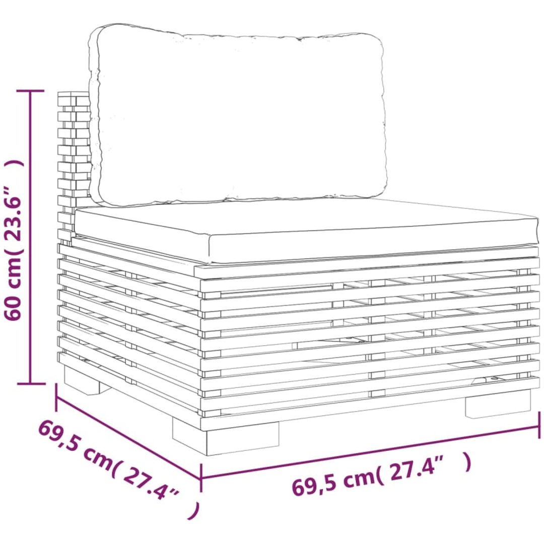 Mittensoffa för trädgården mörkgrå dynor massiv teak vidaXL – bild 7