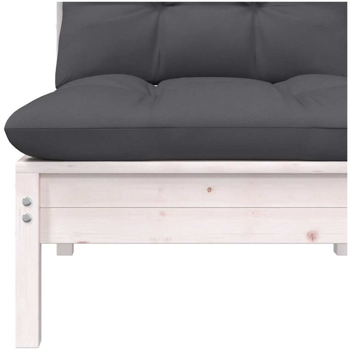 Mittensoffa med vita dynor massiv furu vidaXL – bild 4