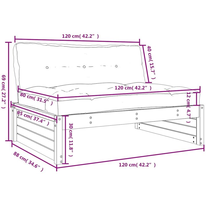 Mittensoffa vit 120x80 cm massiv furu vidaXL – bild 7