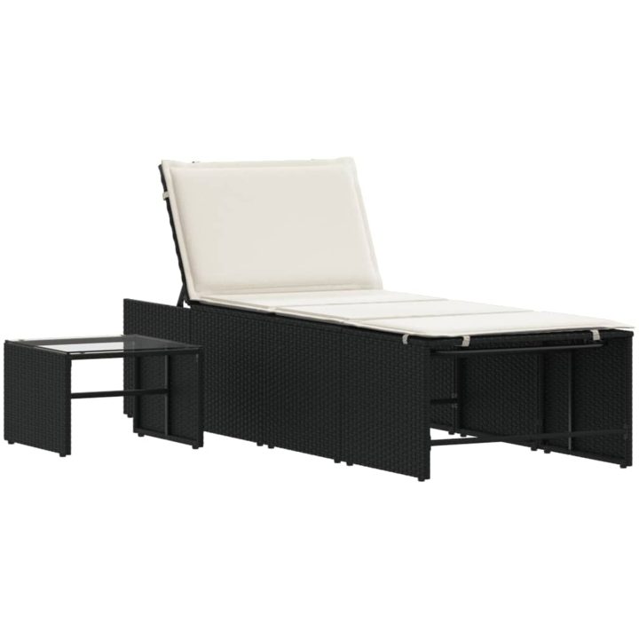 Modulära solstolar 2 st med bord svart konstrotting vidaXL – bild 5