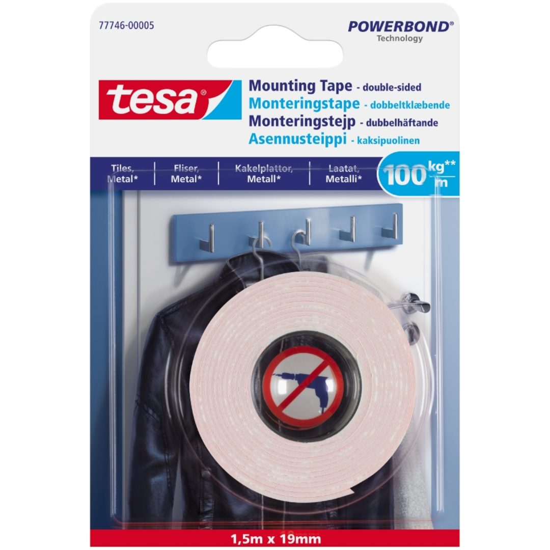 Mont.tejp Slät Yta 1,5mx19mm 100kg TESA Beteckning: 77746-00005