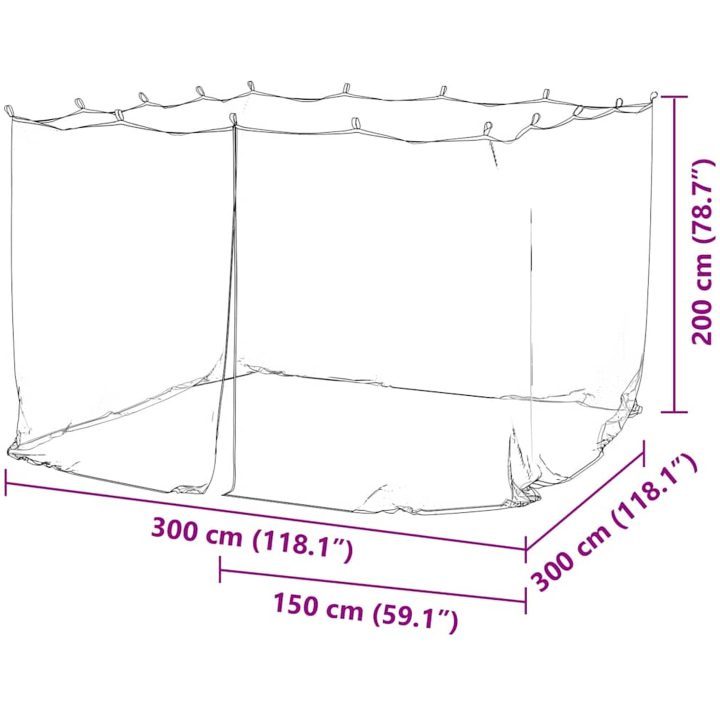 Myggnät för inomhus utomhus 156 mesh vit 300x300x200 cm vidaXL 3 x 3 x 2 m – bild 9