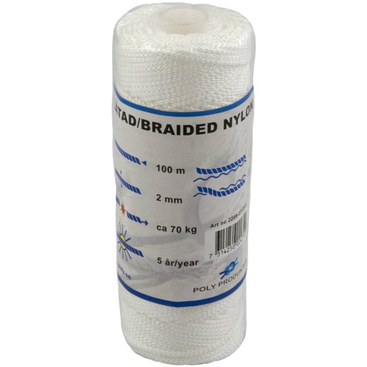 Nylonlina Flätad POLY GARN KRYSSFLÄTAT NYLON 2MM VIT – bild 3